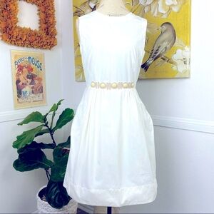 MARC JACOBS white knee-length dress NWT open back Sz.6 sleeveless cotton silk